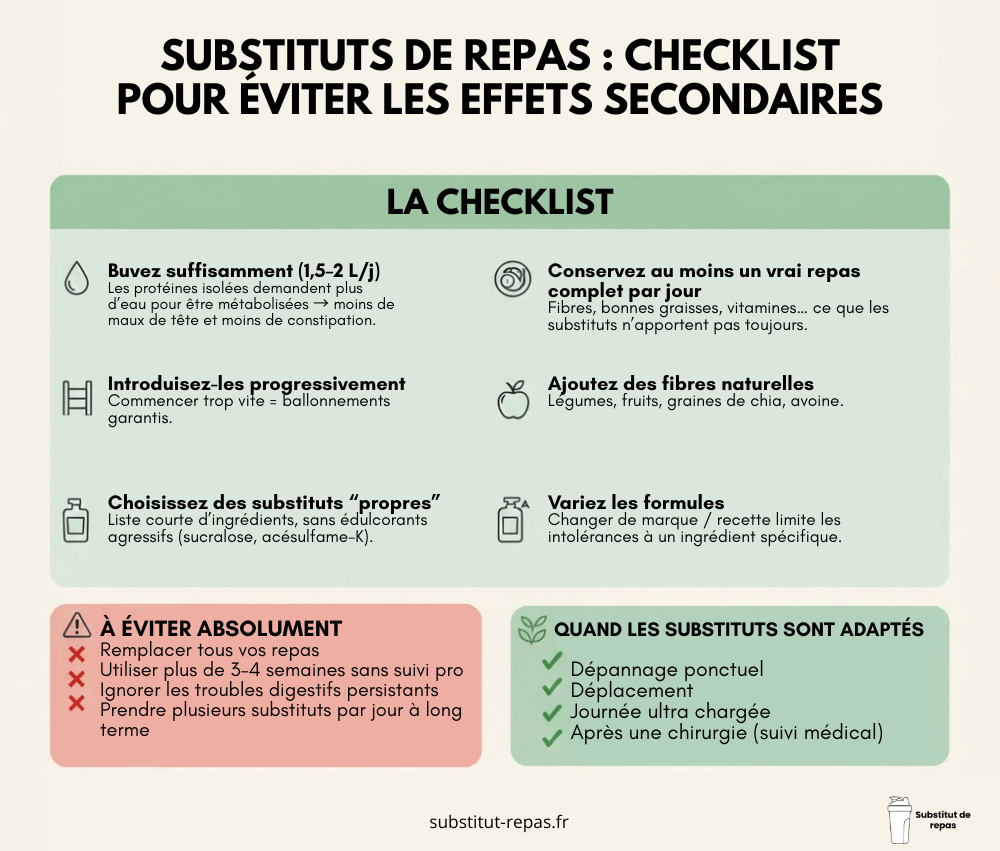 Substituts de repas : checklist pour éviter les effets secondaires