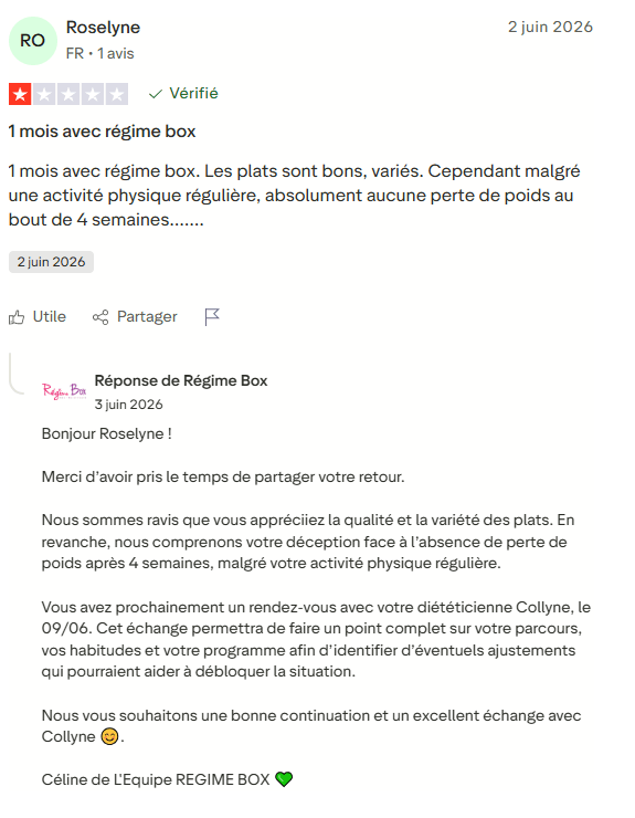 Avis négatif Trustpilot Régime Box