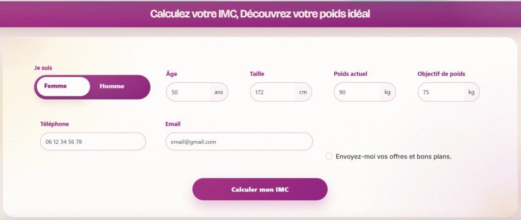 Calcul IMC sur Régime Box